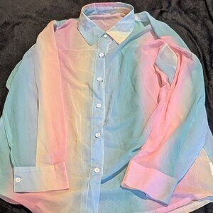 Button-Up Sheer Rainbow Colorful Shirt